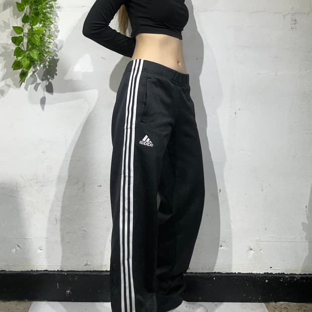 90s 아디다스 블랙 와이드 화이트 삼선 추리닝 바지 트레이닝 팬츠 S