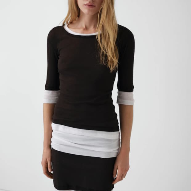 (S,M) 기마구아스 Gemma 레이어드 티셔츠 탑 /브라운 화이트