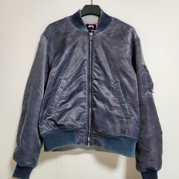 스투시 다이드 나일론 봄버 네이비