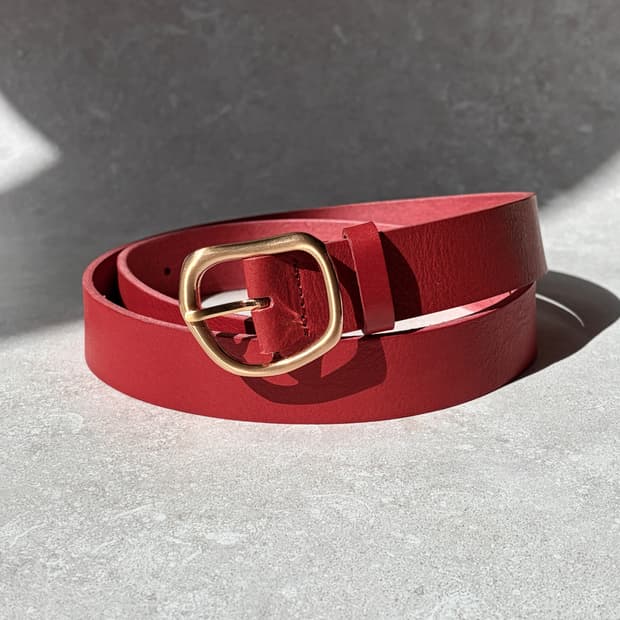 Oribell 커브드 24k 골드플레이트 버클 볼드 베지터블 소가죽 벨트