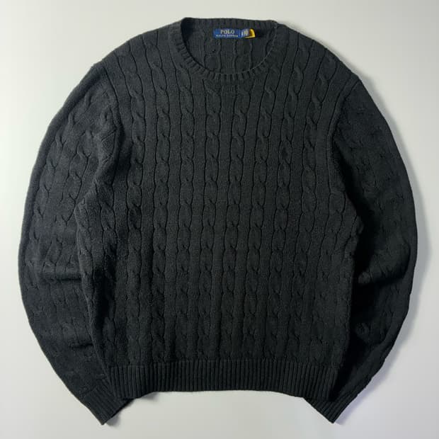 Polo  폴로 랄프로렌 신형 자수 코튼 차콜 꽈배기 니트 