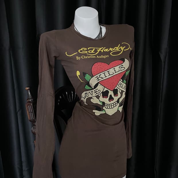 Ed Hardy Skull & Heart Slim Graphic Top