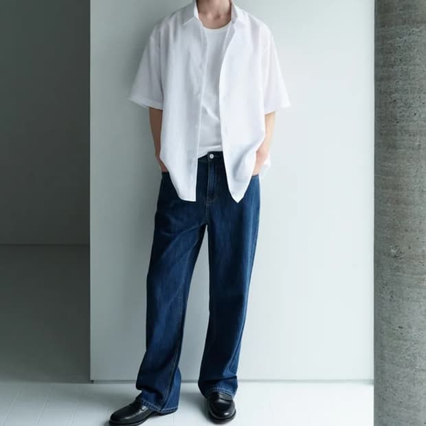 (26)무신사 린넨 라이크 와이드 데님 팬츠 미디엄인디고