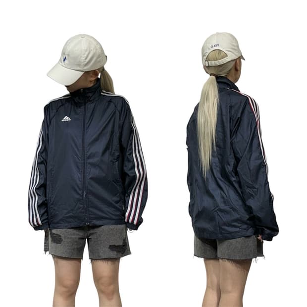 아디다스 네이비 화이트 삼선 바람막이 트랙 자켓 S