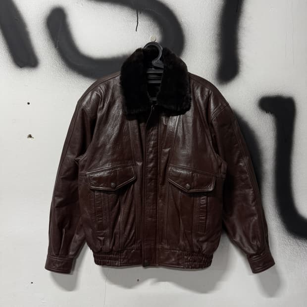 VTG 빈티지 카우하이드 100% 소가죽 퍼 카라 탈부착 A2 봄버 자켓