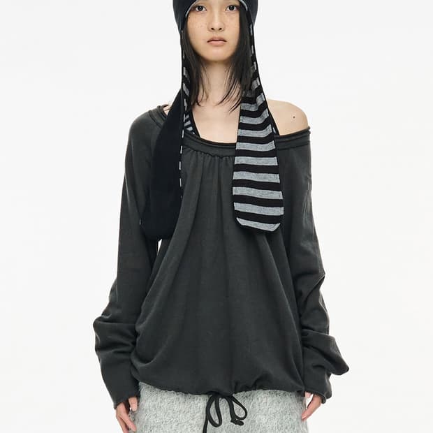 세릭 Round Hem String Top / Charcoal