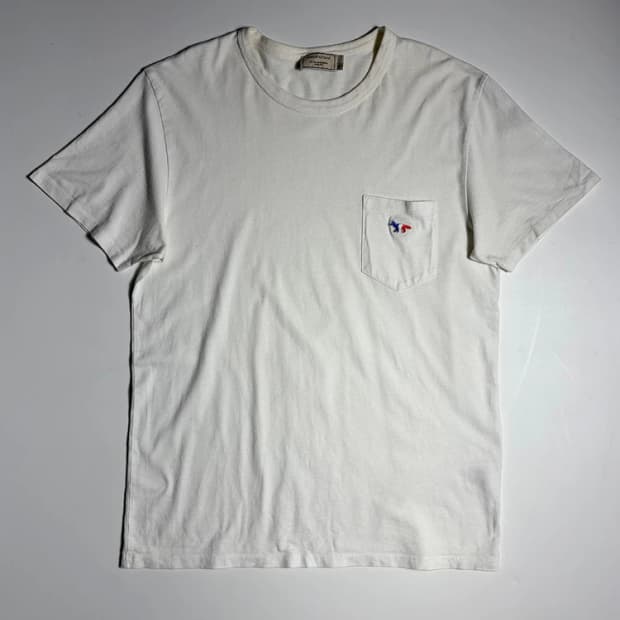 메종키츠네 트라이컬러 폭스 패치 포켓 반팔 티셔츠 R1493