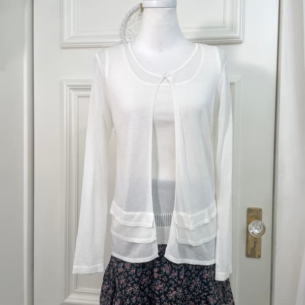 ivory crystal button pleats cardigan&bas