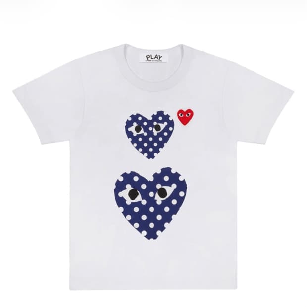 플레이 꼼데가르송 폴카 닷 더블 하트 티셔츠 화이트