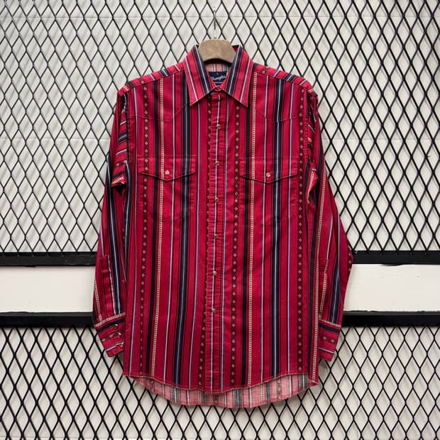 랭글러 웨스턴 셔츠 스트라이프 패턴 투포켓 포인트 레드