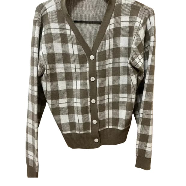 브라운 체크 패턴 브이넥 가디건