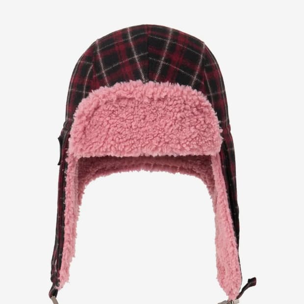 유얼쎄시 Fuzzy Bunny Check Trapper Hat (RED)