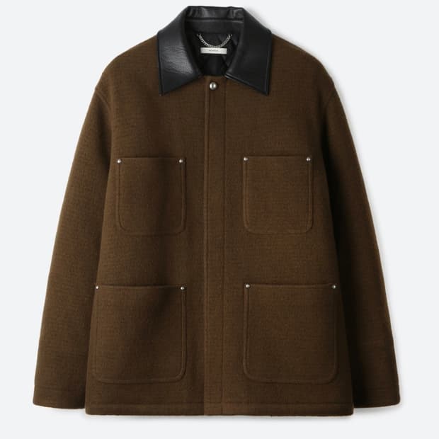 (unisex) 문선 스터드 하프 울 코트 카키브라운