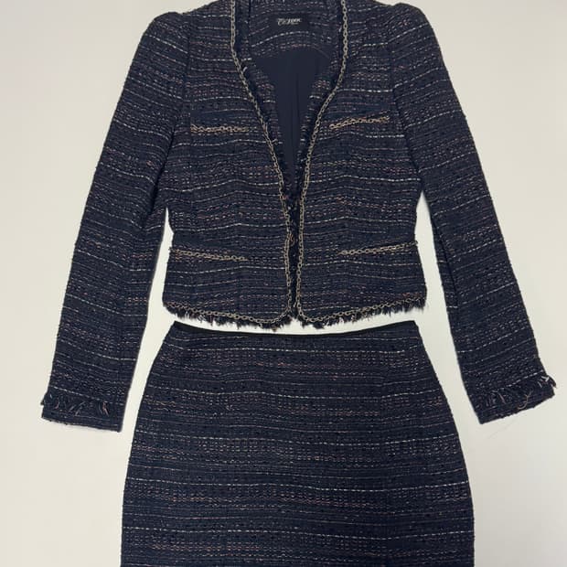 여성 주크 Zooc 체인 장식 트위드 자켓 치마 셋업 55