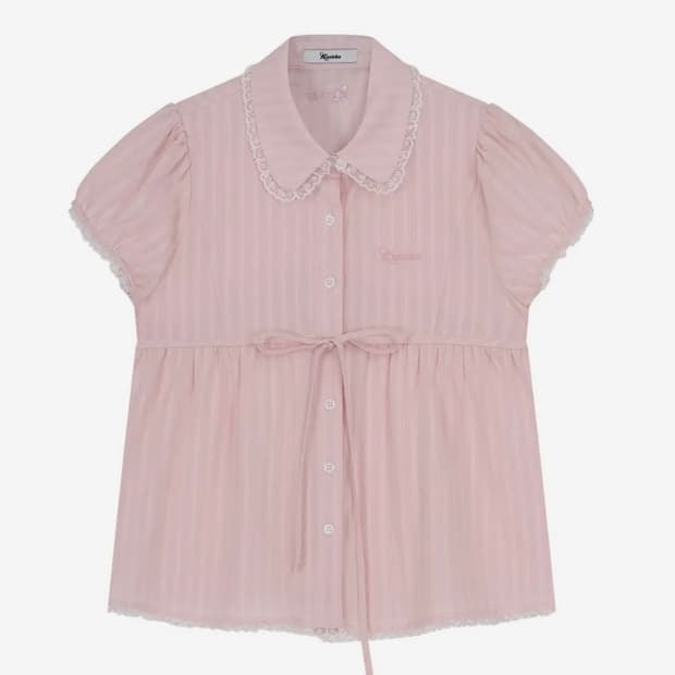 카시코)퍼프 슬리브 레이스 셔츠 