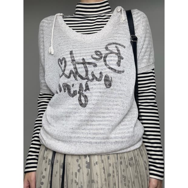 빈티지 베이지 반팔 후드