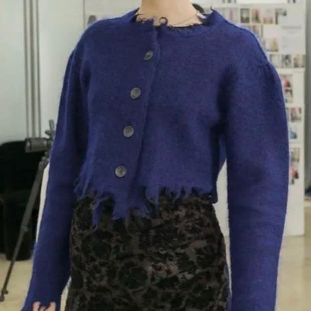 퍼버즈 데미지 크롭 모헤어 가디건