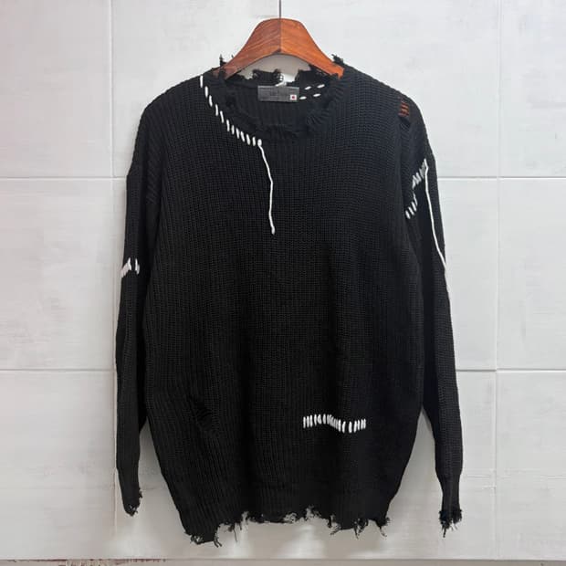 디스커버드 st 일본 그런지 히피 스티치 블랙 니트  