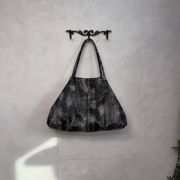 Black tie dye python buckle tote bag