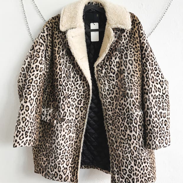 R13 오버사이즈 레오파드 퍼 코트