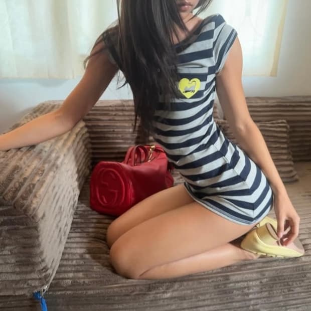 스컬프터 Sweet Kitty Stripe Dress Navy