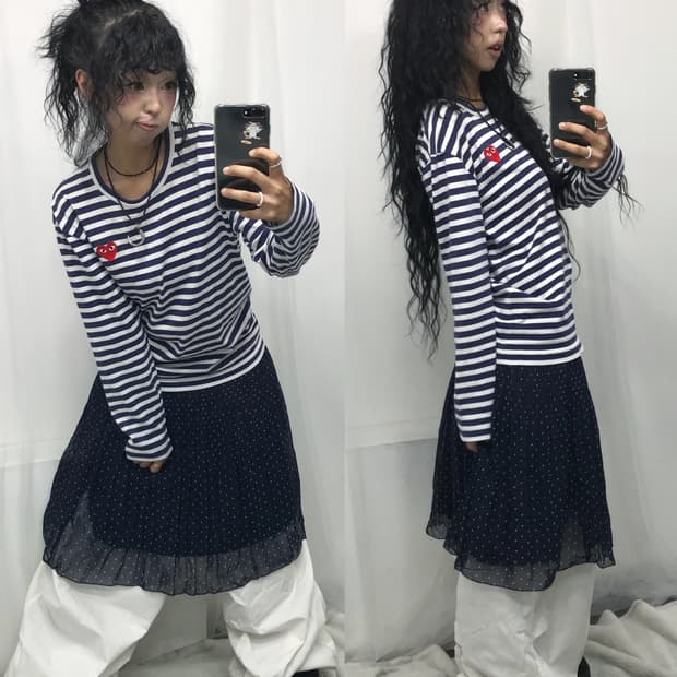 < Comme Des Garcons Heart !! Stripe L/S