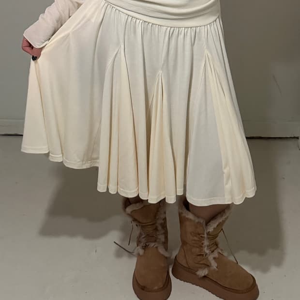 일본빈티지 크림 드롭 플레어 스커트