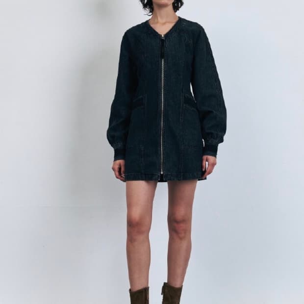 새상품 KUME 쿠메 흑청 집업 원피스 