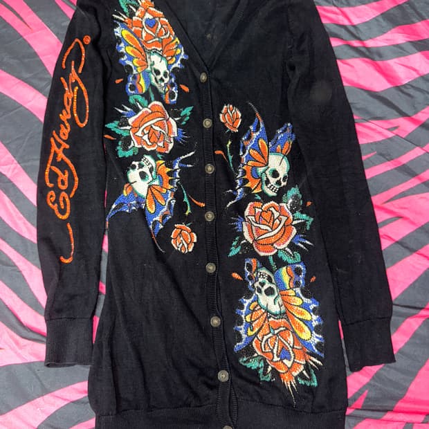 에드하디 edhardy 블랙 큐빅 가디건 원피스 s