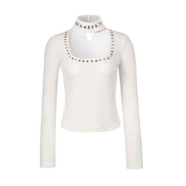 베이비메탈클럽 스터드 초커 티 화이트