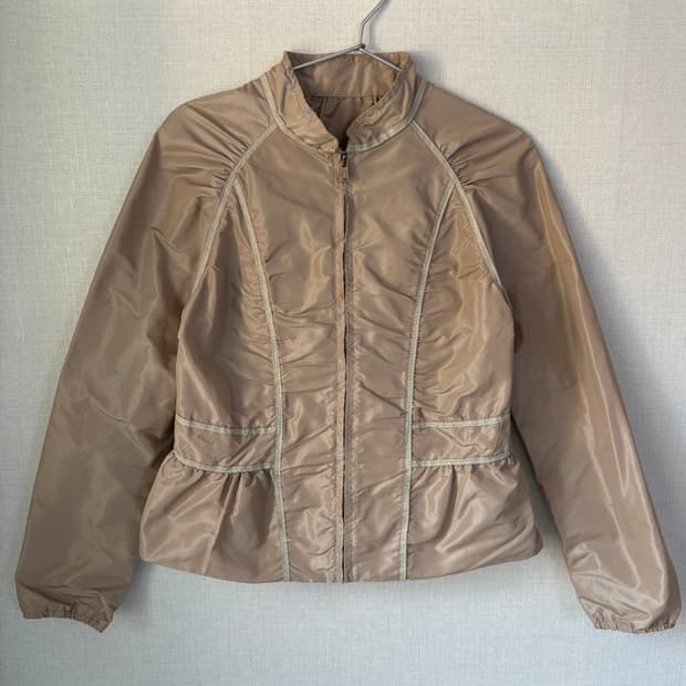 Beige nylon shirred jacket