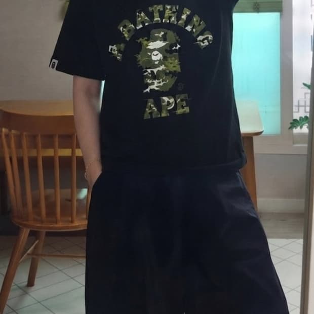 베이프 그린카모 반팔티 블랙 2XL