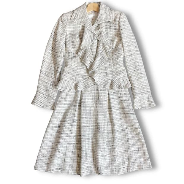 JPN 화이트블랙 트위드 셋업 투피스 원피스 자켓