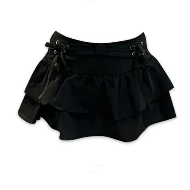 리본 아일렛 밴딩 스커트