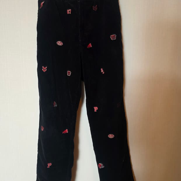 폴로 랄프로렌 블랙 코듀로이 자수바지