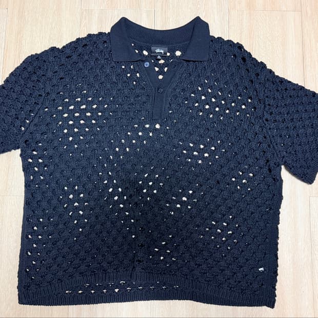 Stussy 블랙 메쉬 니트 폴로