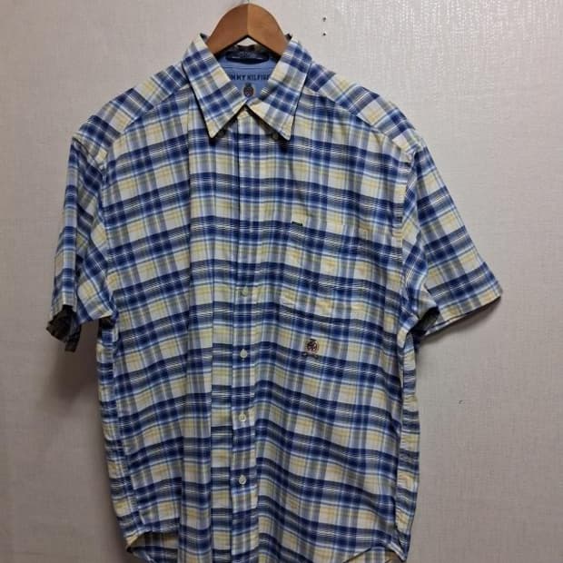 일본빈티지 타미힐피거 체크남방 반팔 남성105 110
