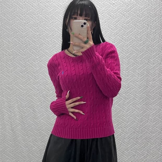 폴로 랄프로렌 Y2K 레트로 핫핑크 꽈배기 니트 M C09282
