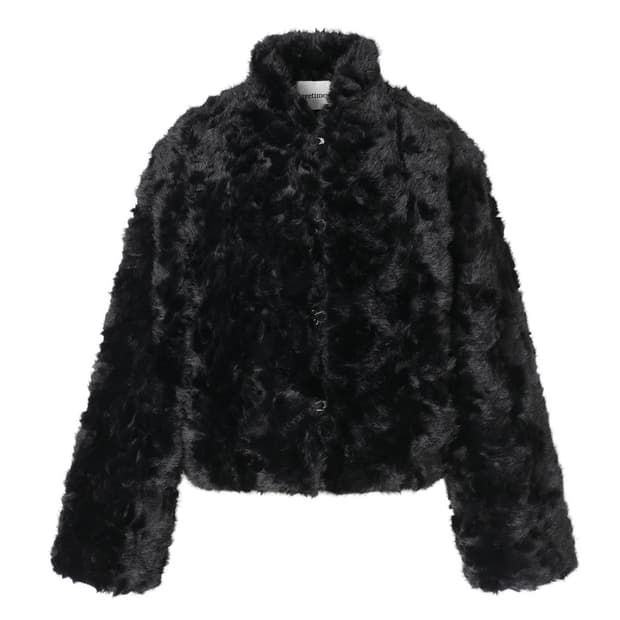 정가 293,000 - 쓰리타임즈 리본 타이 퍼 자켓 블랙 - 신상급