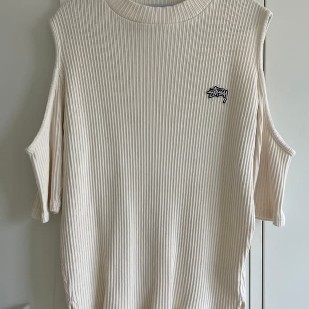 스투시 아이보리 골지 컷아웃 반팔티 M