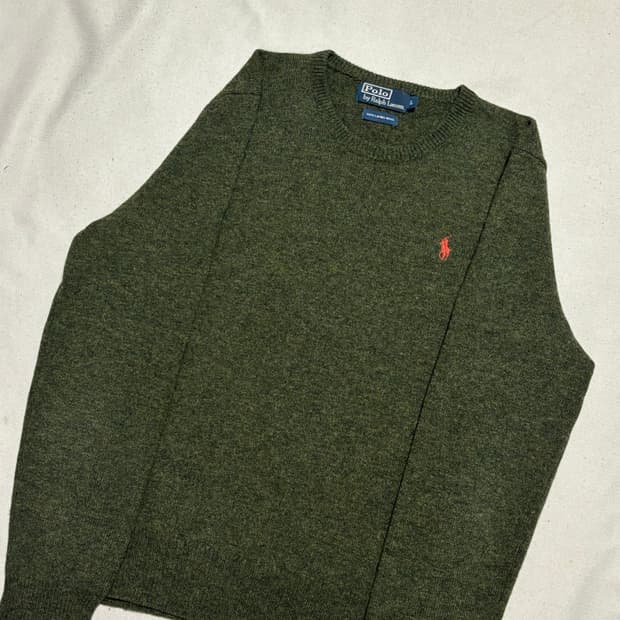 L 폴로랄프로렌 오렌지 포니 다크 그린 울 니트