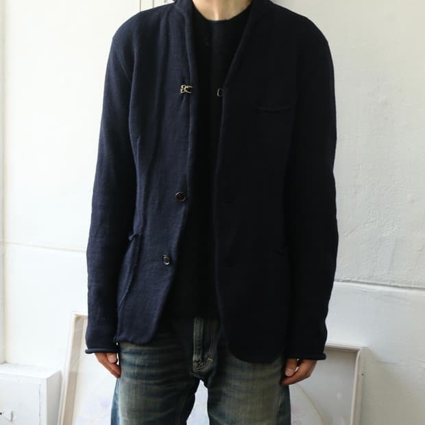 컬러 다크네이비 울 니트 가디건