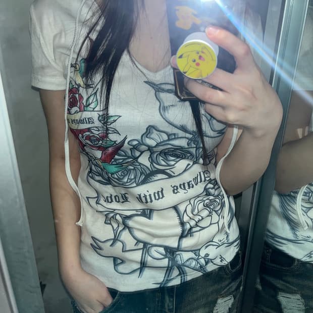 y2k로즈펑크 반팔후드