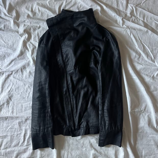 Asymmetrical High-Neck Coated Jacket