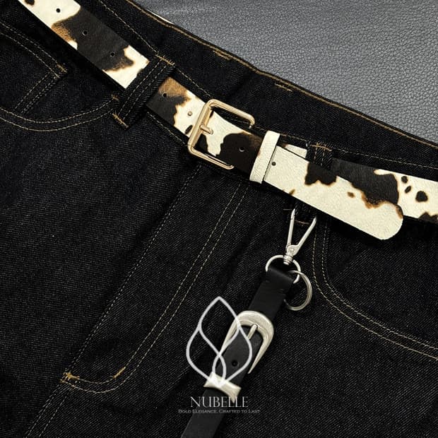 🌗 Leopard engraving belt / 호피 송치털 음각 벨트