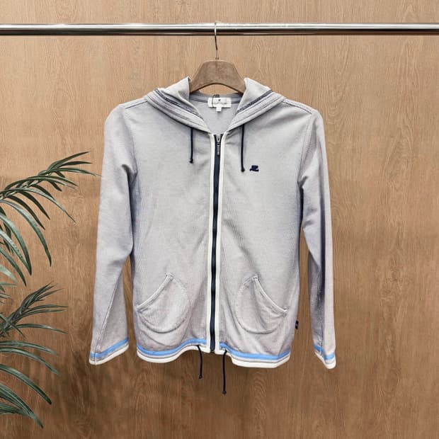 꾸레쥬 후드 집업 메시 텍스처 배색 라인 디테일 라이트그레이