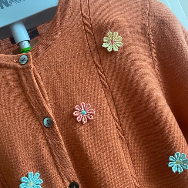 LANSOIR 꽃무늬 가디건 M 오렌지