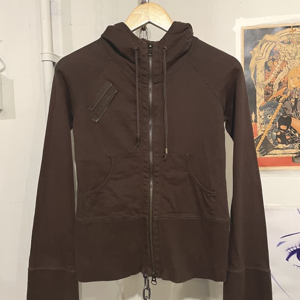 g.o.a 고아 지퍼 디테일 딥브라운 후드집업 y2k