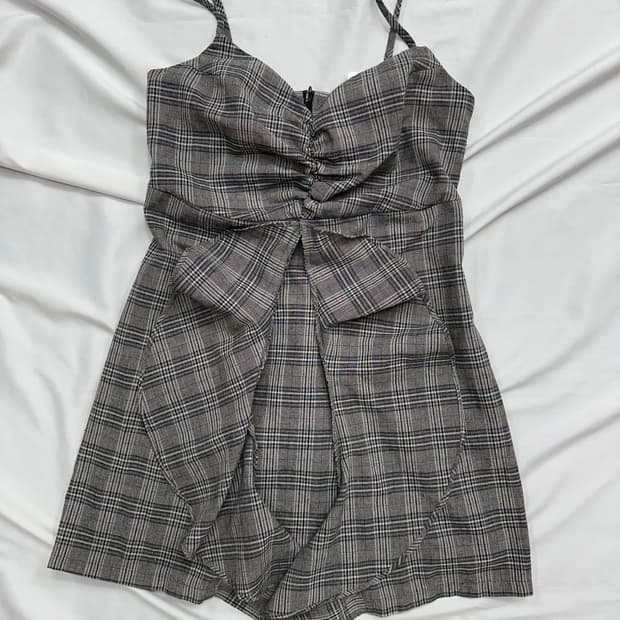 체크 끈나시 원피스