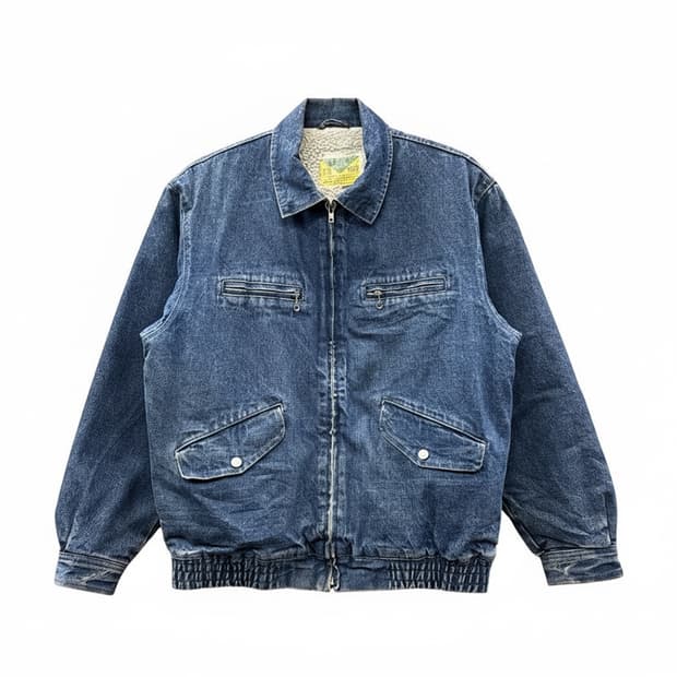 빅존 데님 워크집업자켓 보아안감 액션 플리츠 디테일 블루